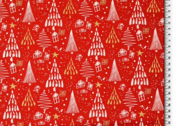 Weihnachten Baumwolle Bäume rot/glitzer