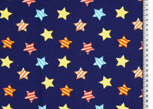 Baumwoll Jersey blau mit bunten Sternen