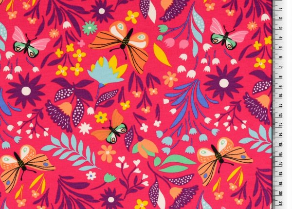 French Terry Blumen/Schmetterling/pink