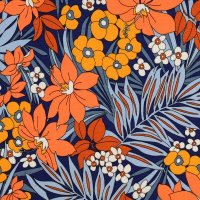 Viskose Jersey Blumen blau orange